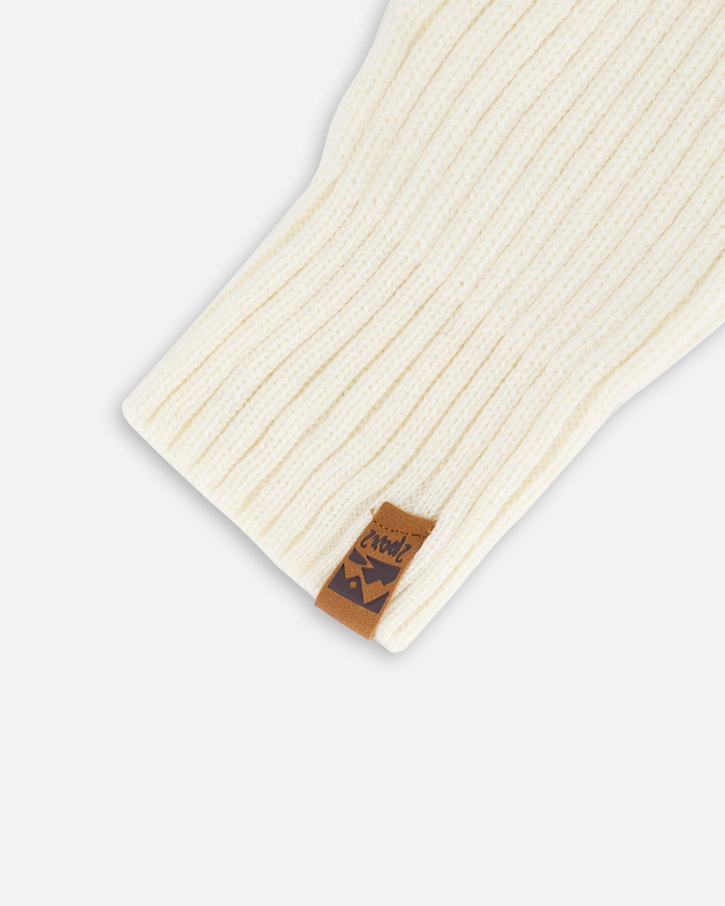 Ribbed Knit Mittens Off White
