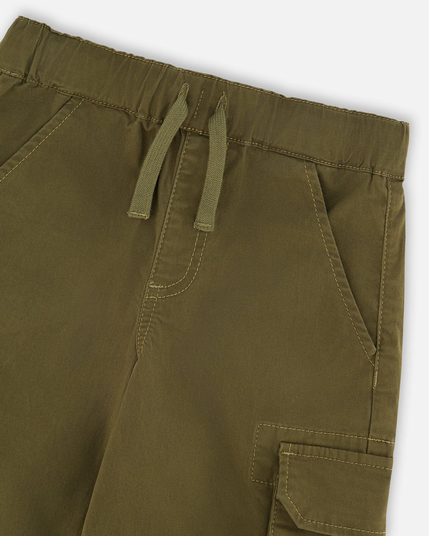 Stretch Twill Bermuda With Cargo Pockets Dark Khaki Green