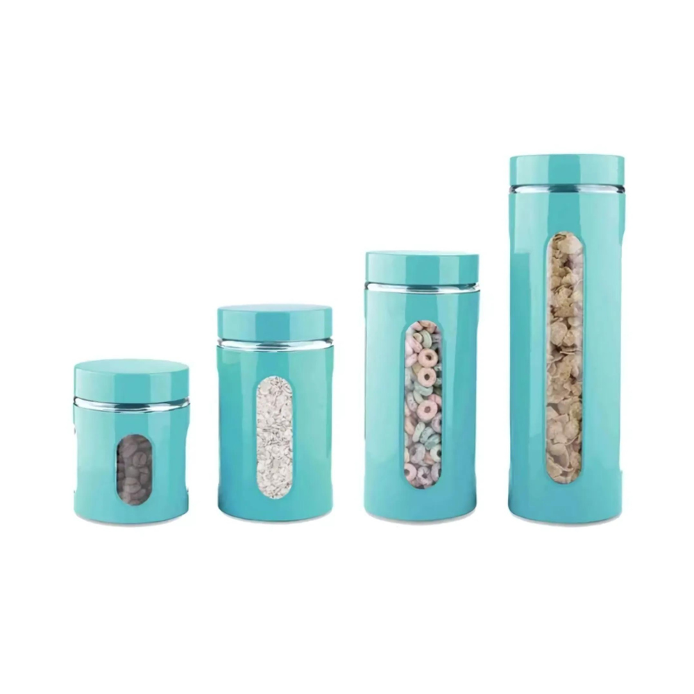 Home Basics Lot de 4 bocaux cylindriques en verre avec fenêtre transparente (turquoise)