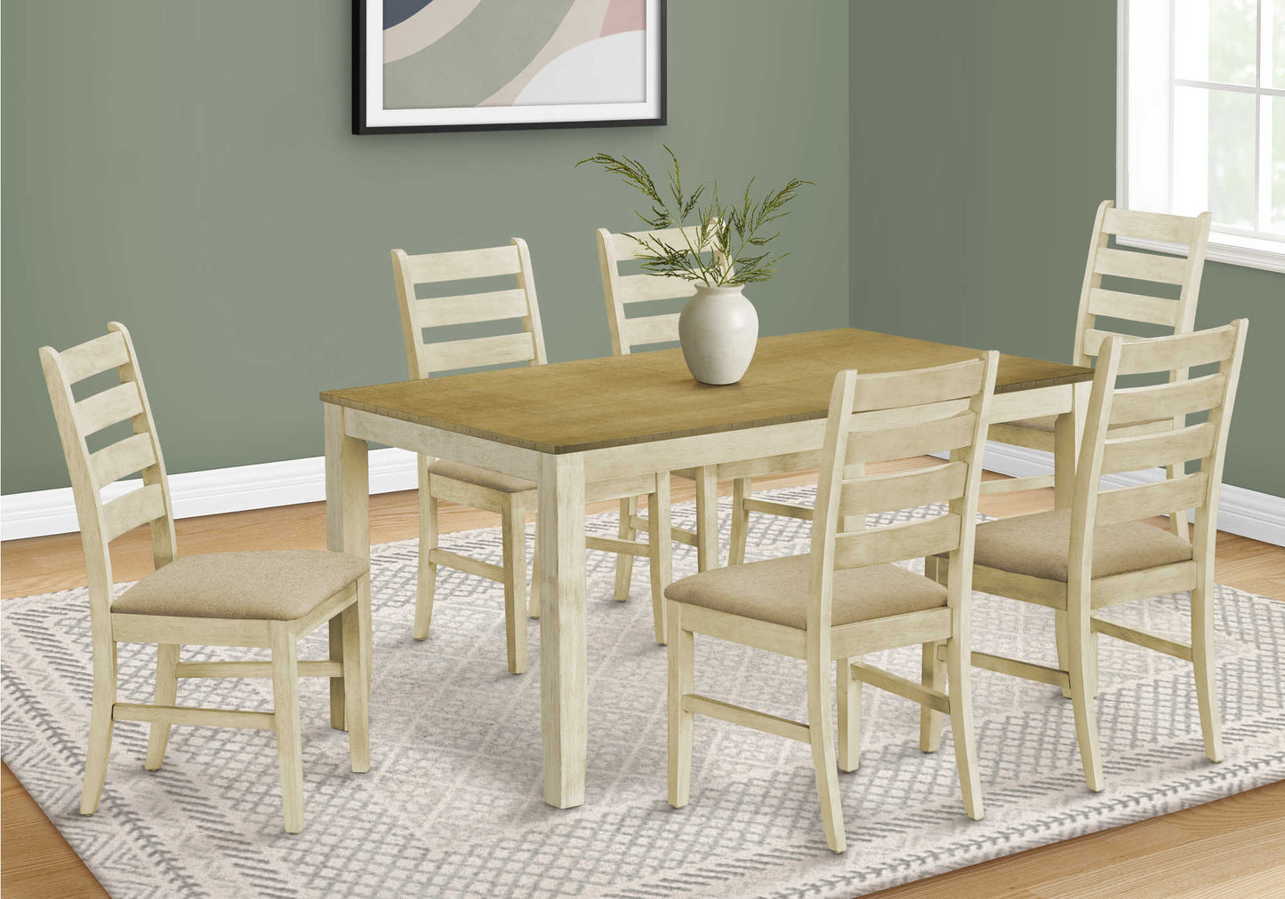 Antique White and Brown Veneer Dining Table - Monarch (I1335)