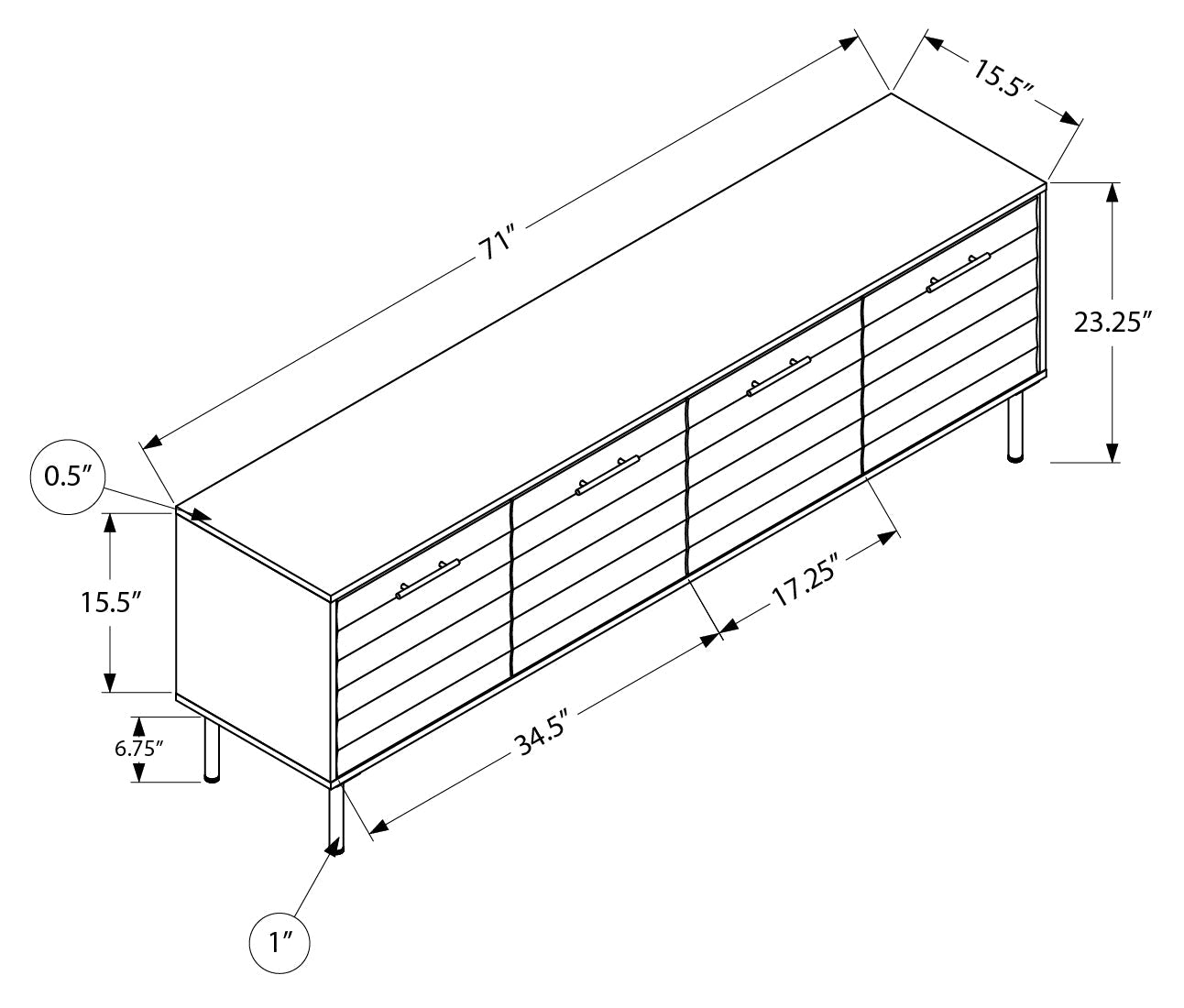 Meuble TV - Simili-bois brun foncé avec 4 portes (I2727)