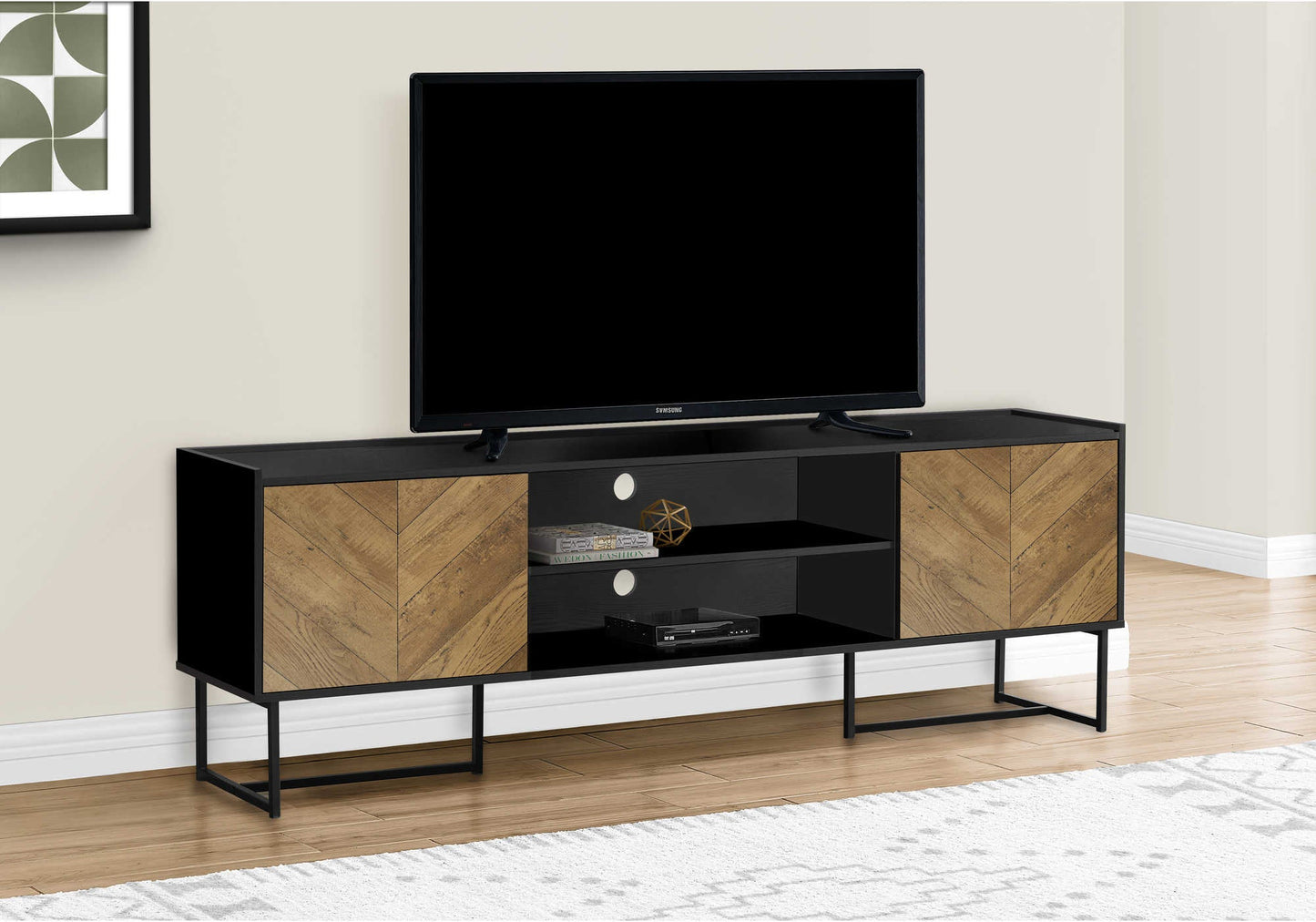 Metal TV Stand with 2 Faux Wood Doors - Monarch (I2752)