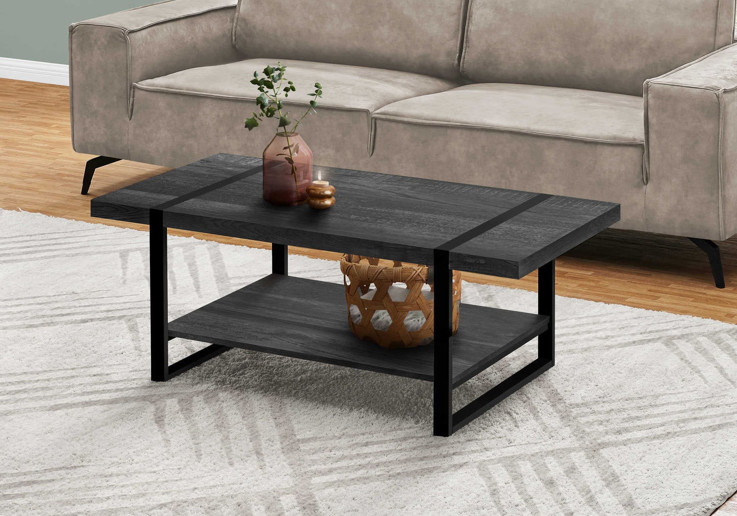 Table de salon en métal noir et faux bois noir - Monarch (I2860)
