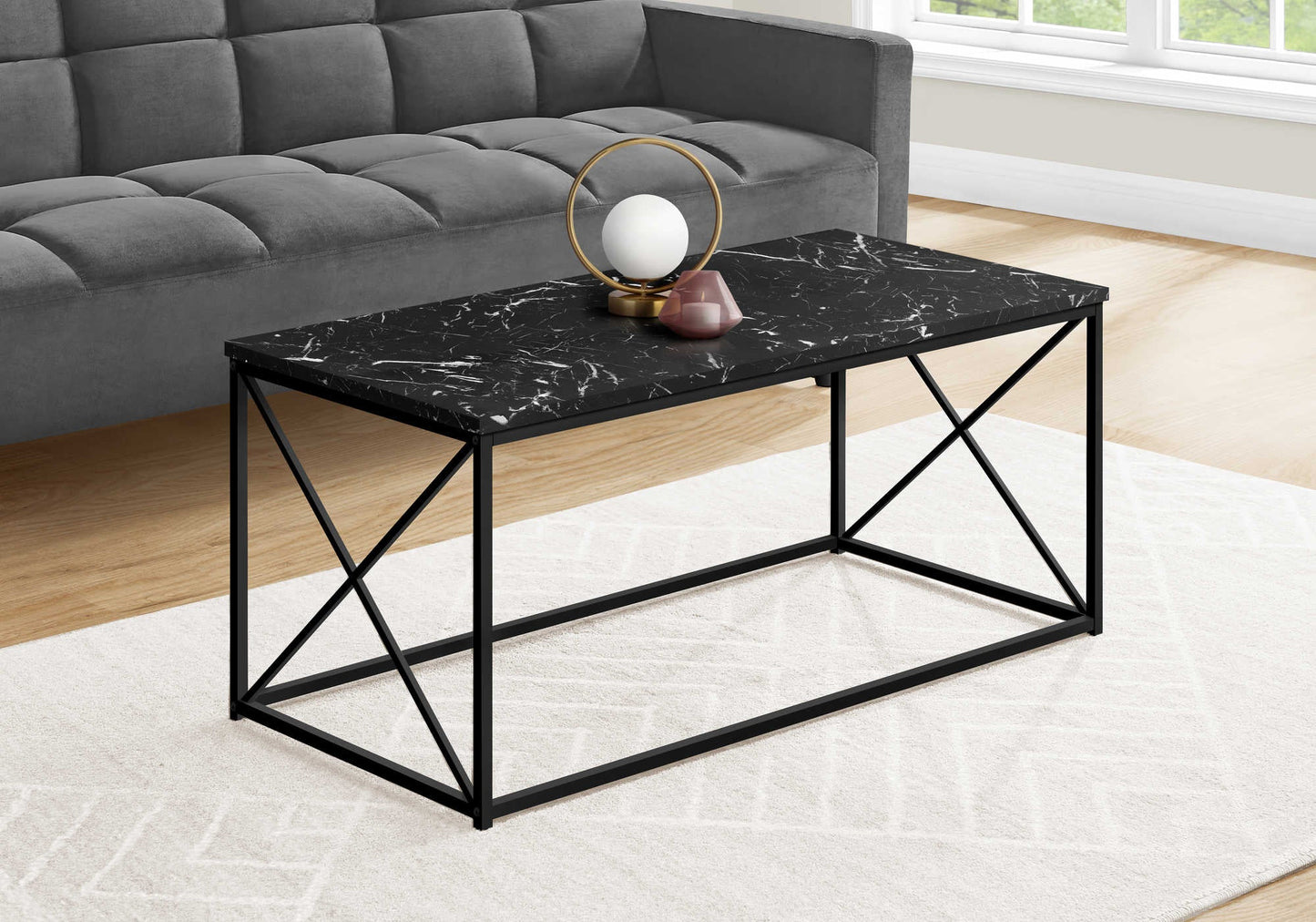 Table basse en métal noir, marbre foncé - Monarch (I3783)