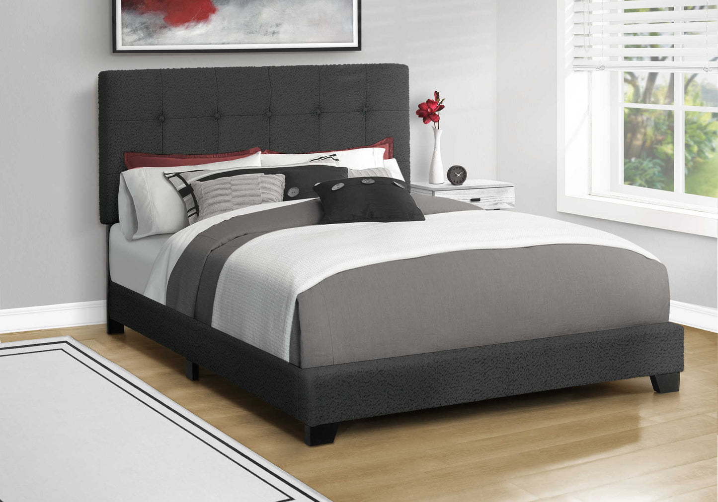 Base de lit Queen en tissu noir - Monarch (I5805Q)