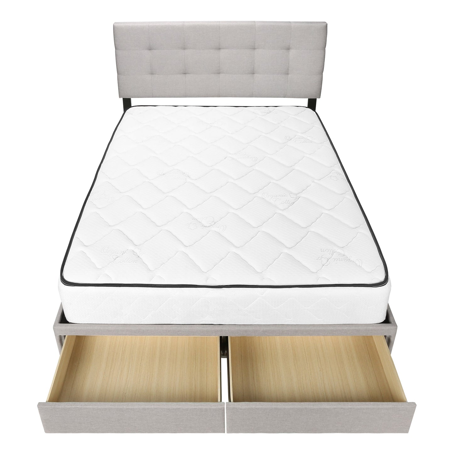 Queen Bed Base with 2 Grey Fabric Storage Drawers - Monarch (I6020Q)