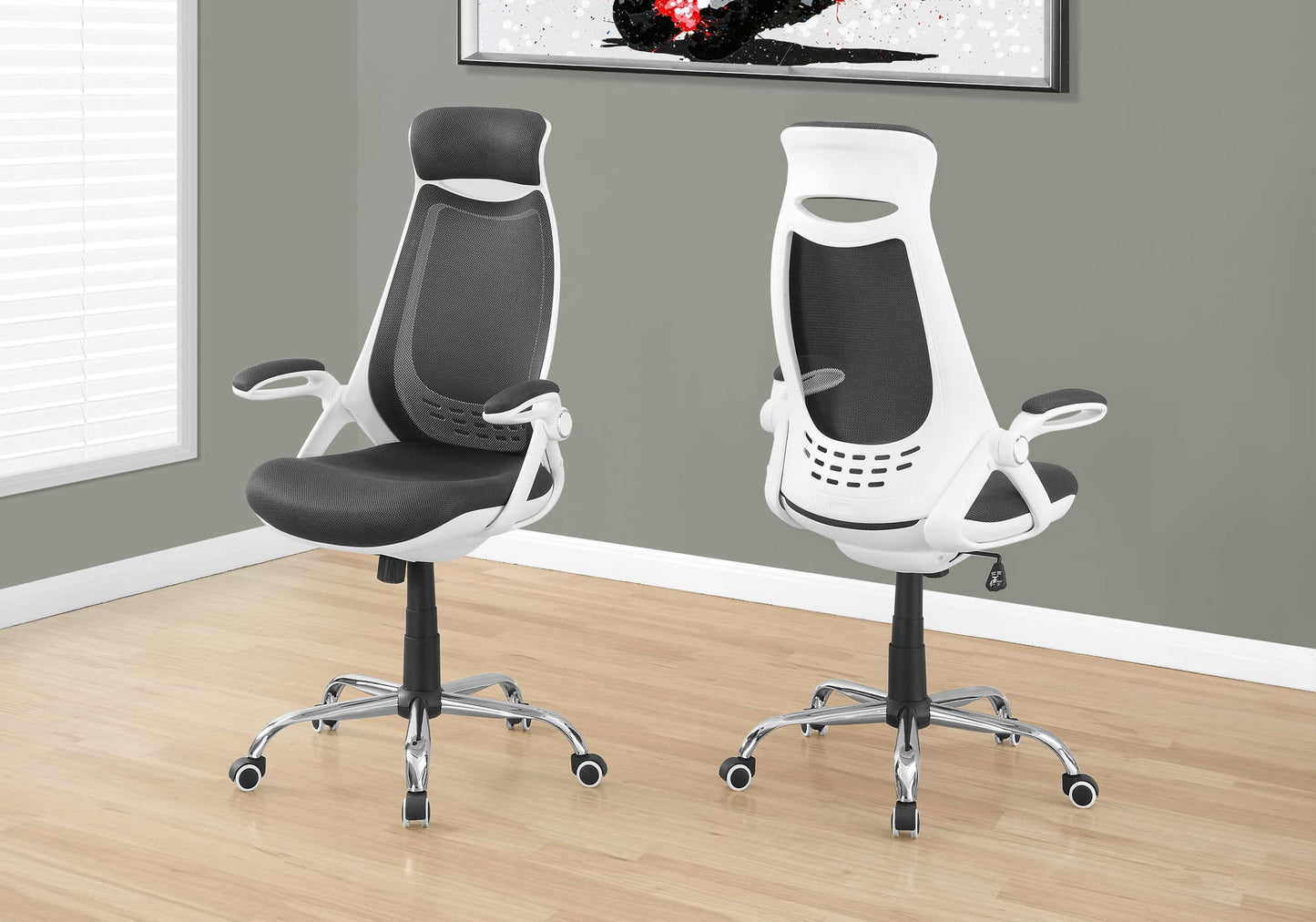 Chaise de bureau à dossier haut en tissu maillé noir et blanc - Monarch (I7269)