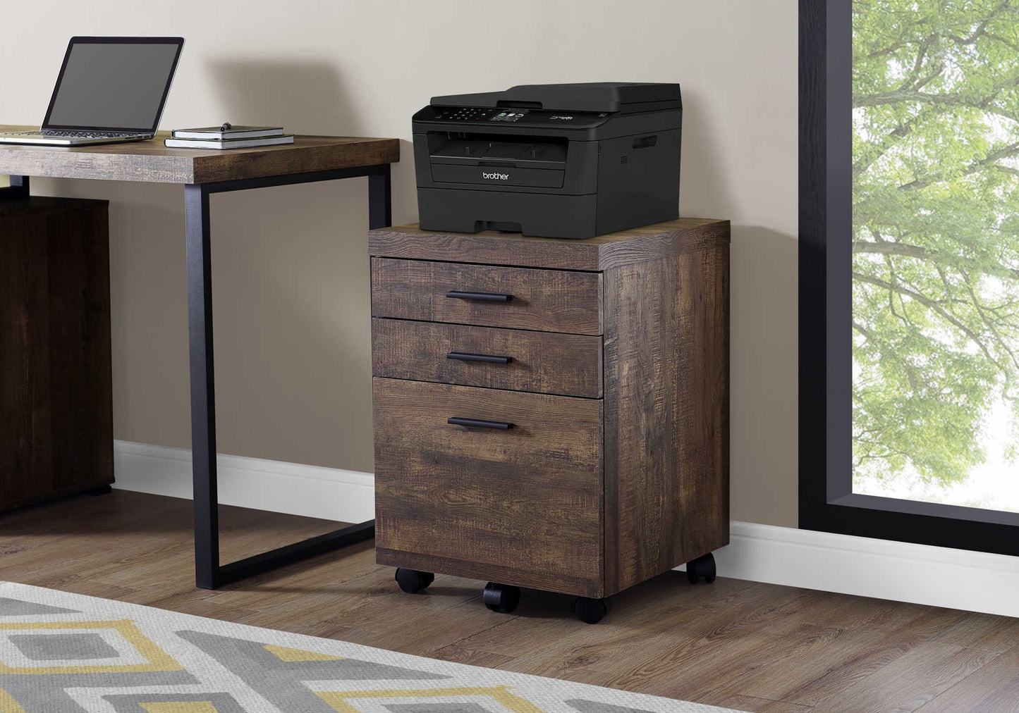 Brown Faux Wood 3-Drawer Filing Cabinet - Monarch (I7400)