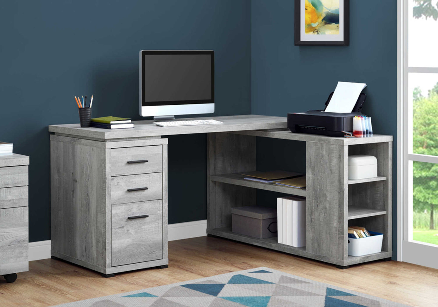 Modern Corner Computer Desk, Grey Wood-Look - Monarch (I7421)