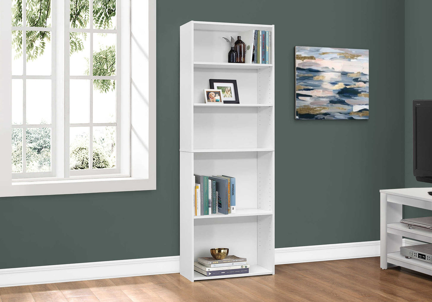White 5-Tier Monarch Bookcase - (I7470)