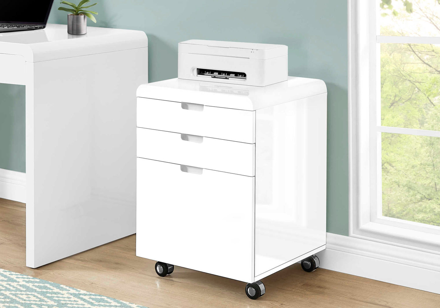 3-Drawer White Glossy File Cabinet on Casters - Monarch (I7583)