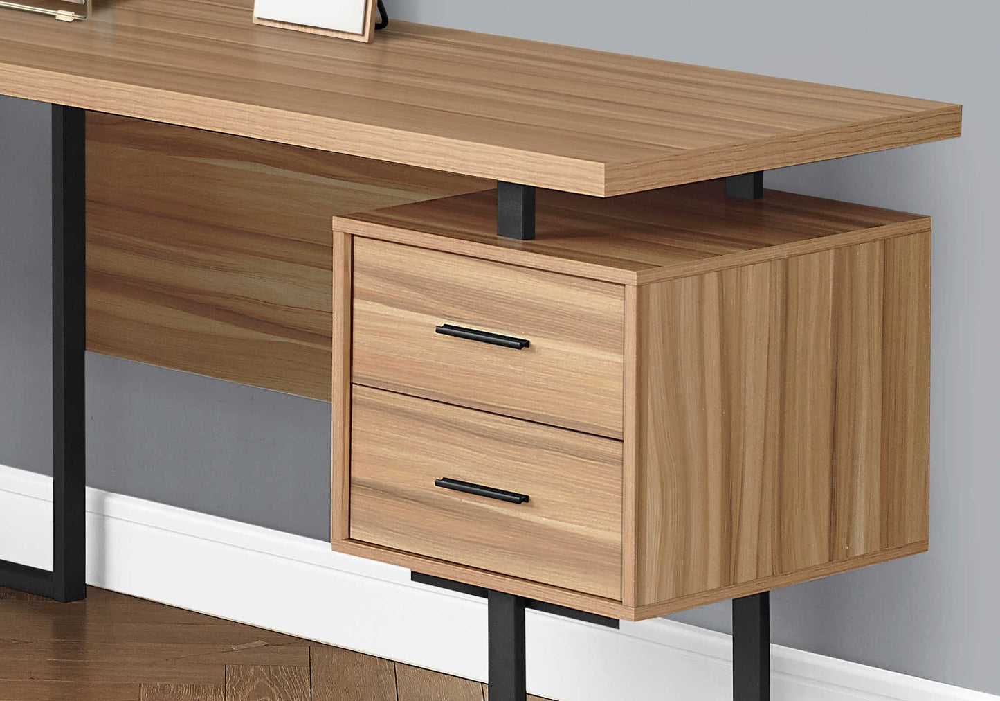 Bureau d'angle en L très grand de Monarch avec rangement – finition bois clair (I7612)