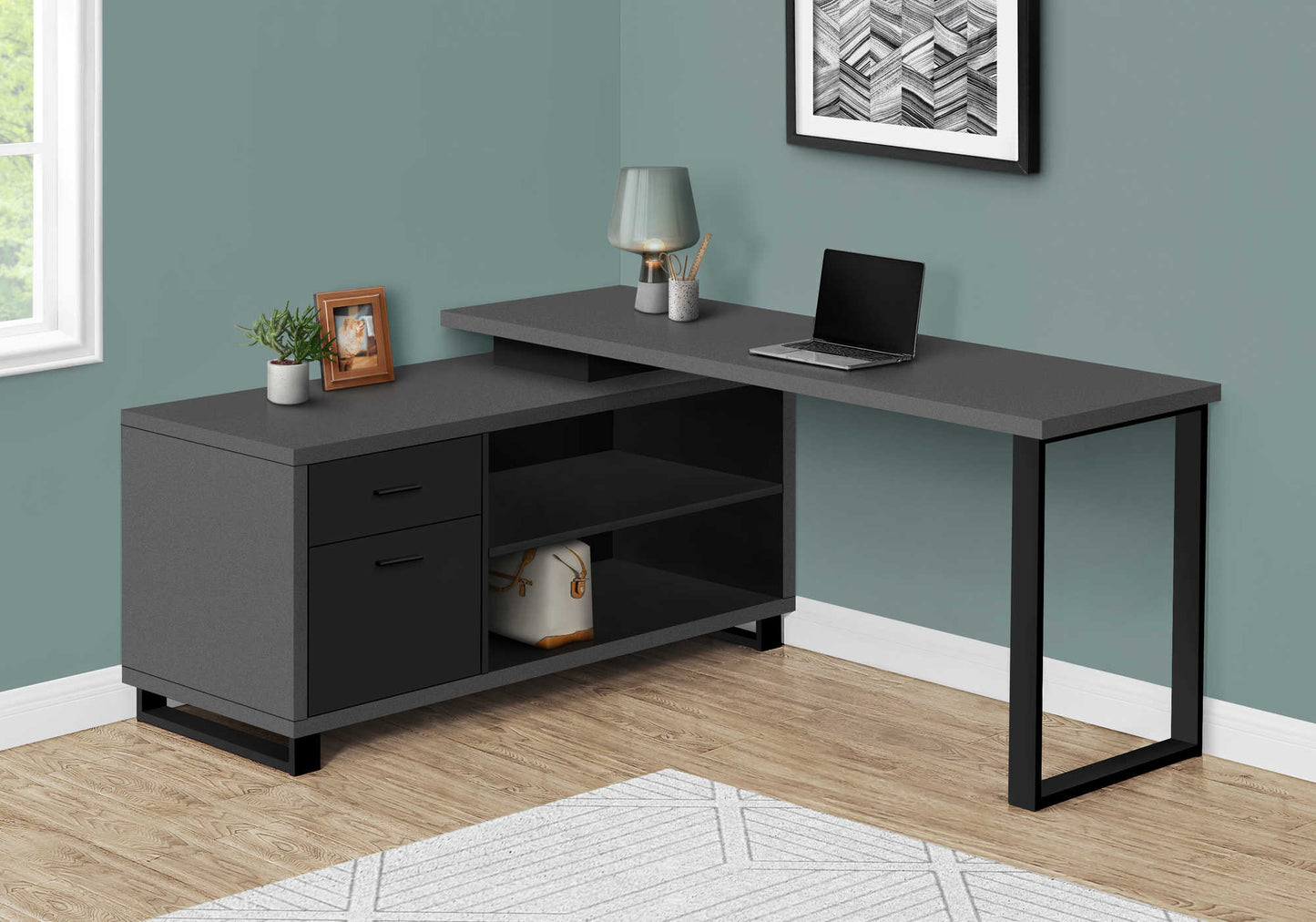 Modern Grey and Black Corner Computer Desk - Monarch (I7715)
