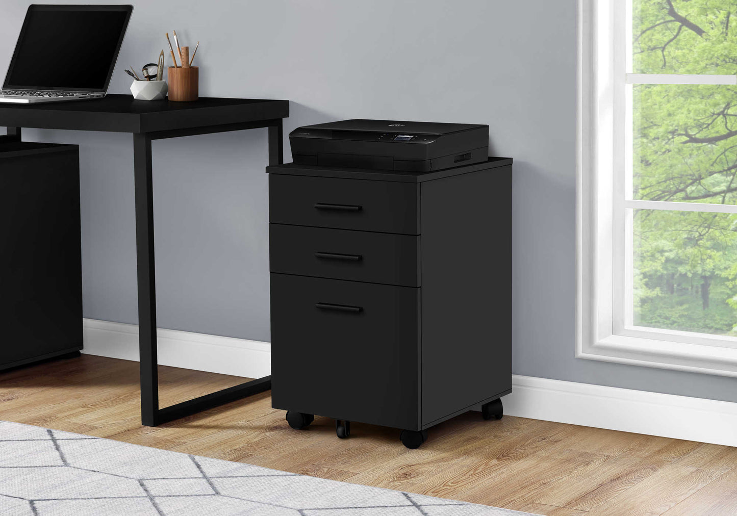 Fichier 3 tiroirs noir sur roulettes - Monarch (I7781)