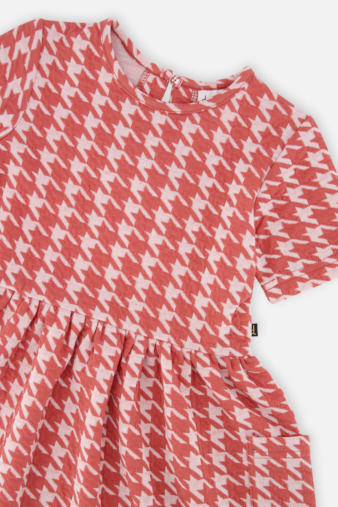 Short Sleeve Dress With Pockets Pink And White Houndstooth