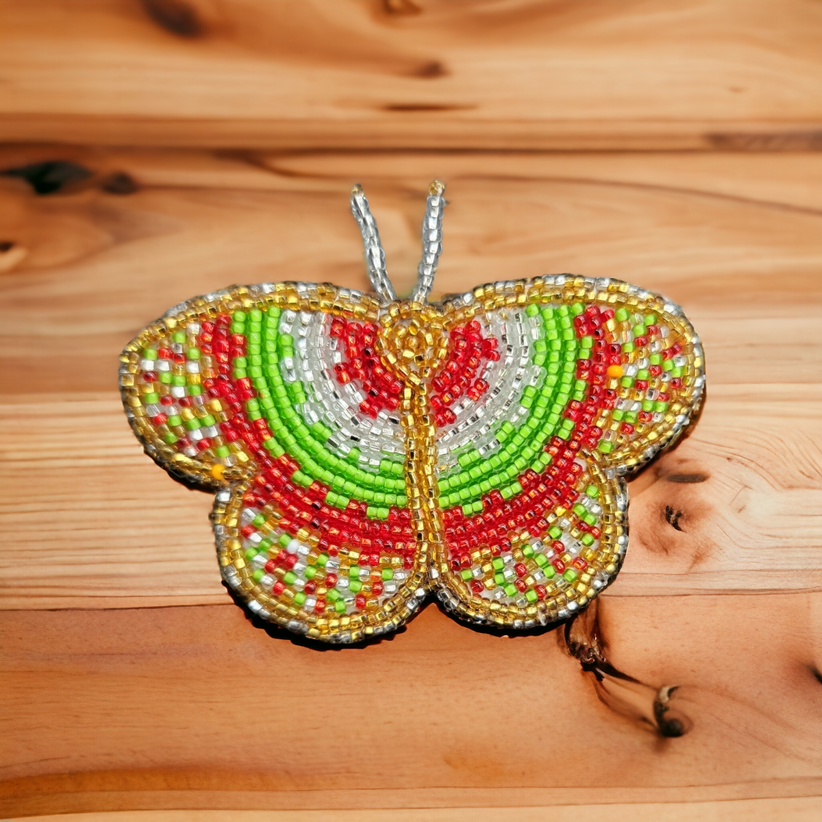 Red and Golden Butterfly Beaded Hair Clip