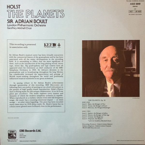 Holst, Sir Adrian Boult, London Philharmonic Orchestra, Geoffrey Mitchell Choir / The Planets - LP USED