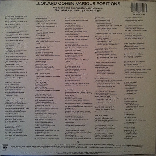Leonard Cohen / Various Positions - LP USED