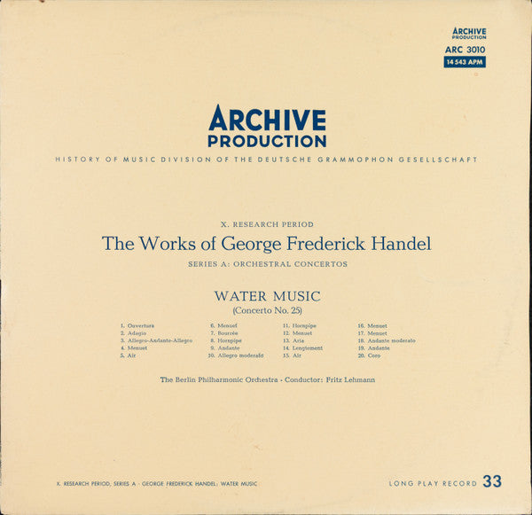 Händel, The Berlin Philharmonic Orchestra / Water Music (Concerto No. 25) - LP Used