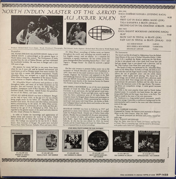 Ali Akbar Khan / North Indian Master Of The Sarod - LP USED
