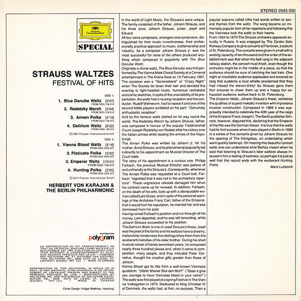 Herbert Von Karajan / Festival Of Hits: Strauss Waltzes - LP Used