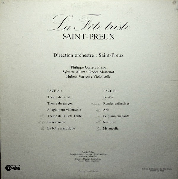 Saint-Preux / La Fête Triste - LP Used