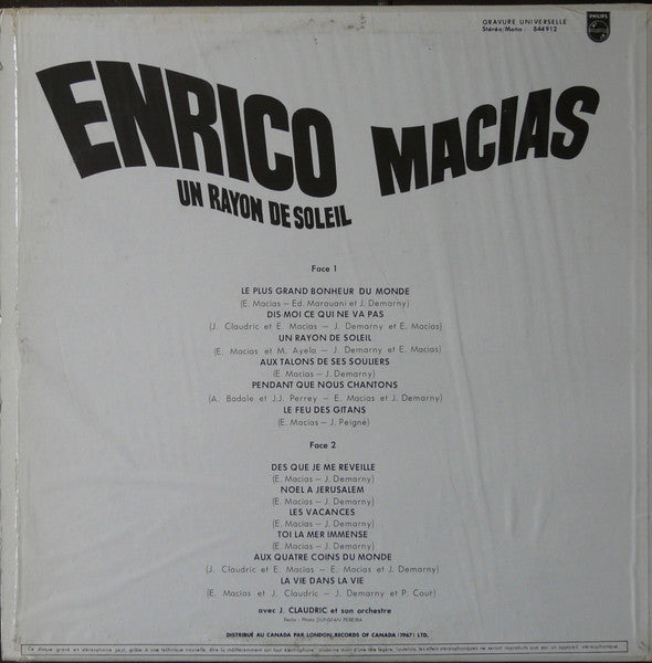 Enrico Macias / Un Rayon De Soleil - LP USED