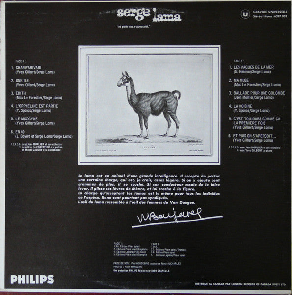 Serge Lama / Et Puis On S'Aperçoit - LP Used