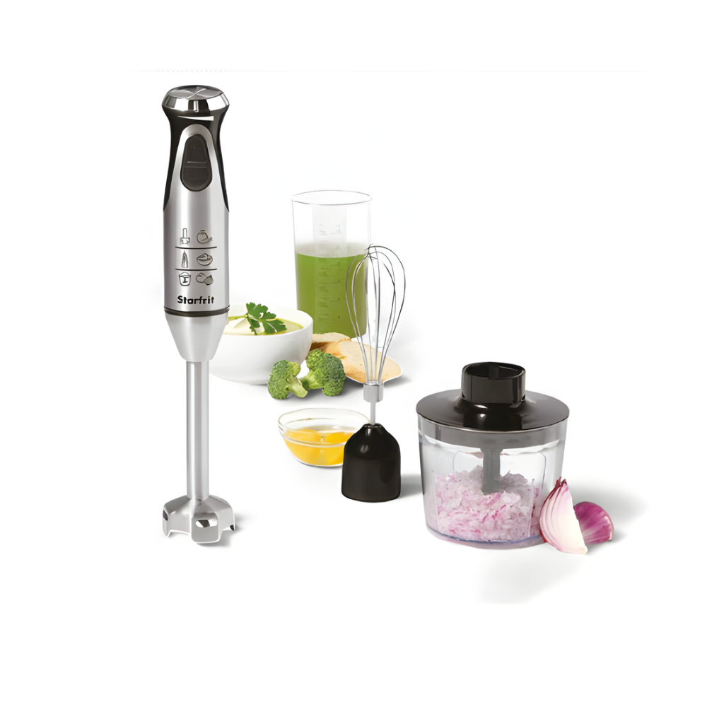 Starfrit Batteur Plongeant 3-en-1 – 400W Lames en Acier Inoxydable, Accessoires Fouet et Hachoir, Vitesse Variable + Mode Turbo