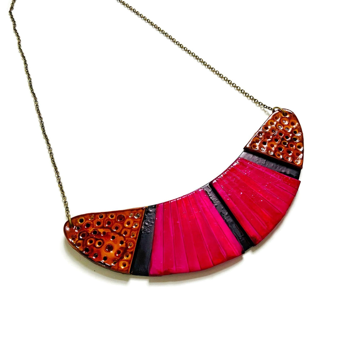 Bohemian Statement Necklace in Fuchsia, Yellow & Black