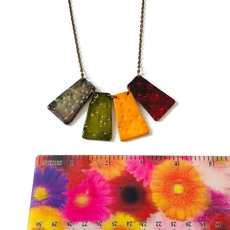 Multicolor Fringe Statement Necklace, Handmade Polymer Clay – Bold & Colorful