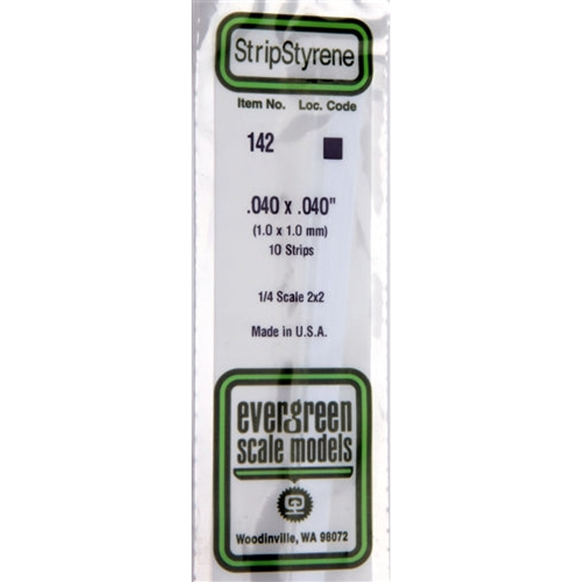 Evergreen Scale Models 142 Styrene Strip .040 x .040" (1.0 x 1.0) 14" Long 10 strips NIB
