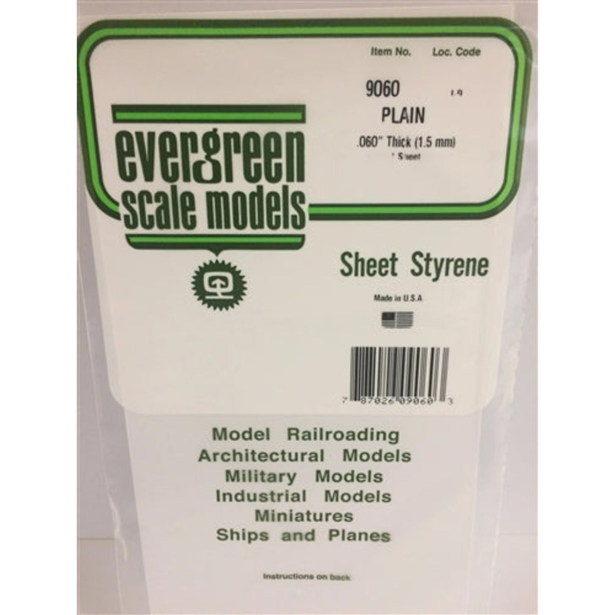 Evergreen Scale Models 9060 Sheet Styrene 6 x 12" (15.2 x 30.5cm) .060" Thick (.15cm) NIB
