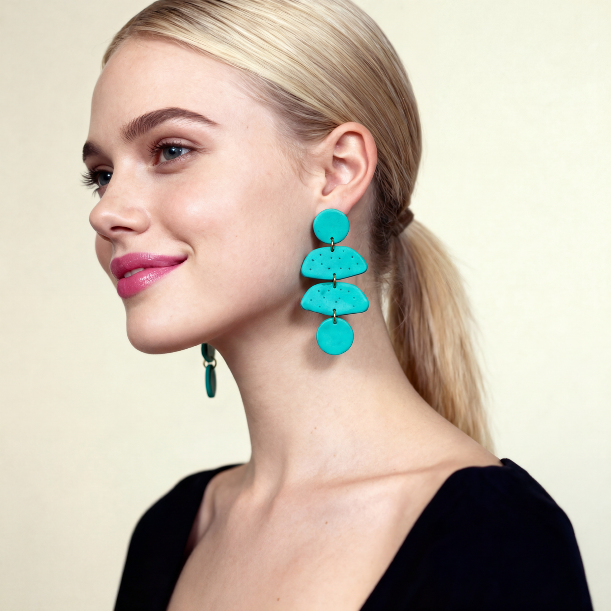 Extra Large Turquoise Statement Earrings – Handmade from Polymer Clay, Post or Clip On