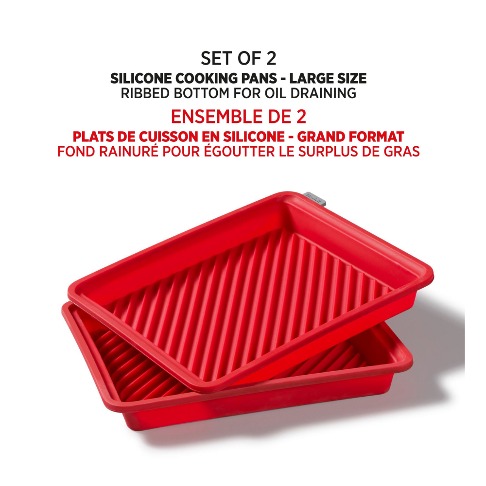 Starfrit - Lot de 2 moules de cuisson en silicone avec cadre métallique intégré - Grand - Fond rainuré - Rouge -