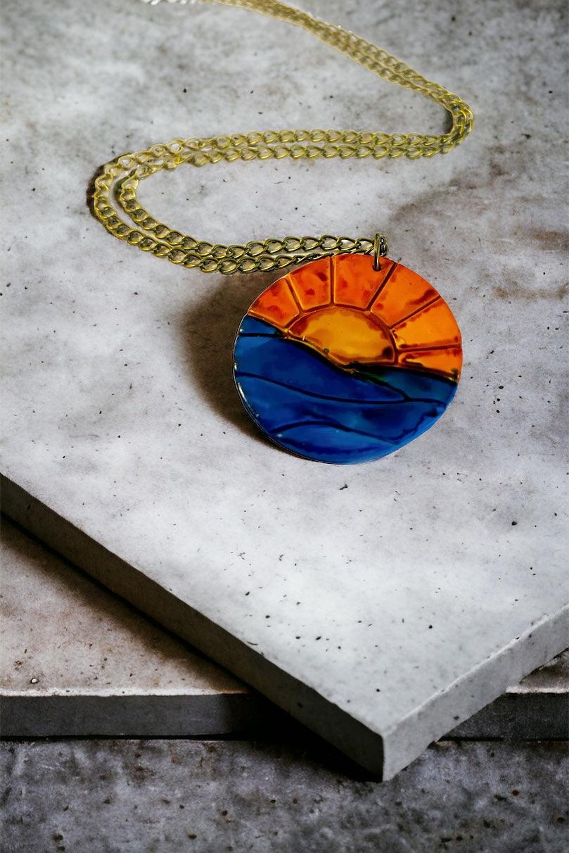 Sunrise Pendant Necklace, Sun Rise over Ocean
