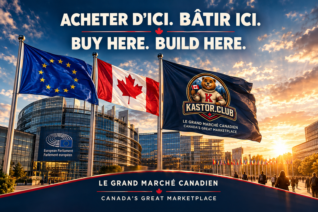 Beaver building a Canadian dam, symbolizing an open marketplace connected to the world