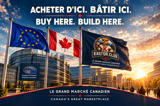 Beaver building a Canadian dam, symbolizing an open marketplace connected to the world