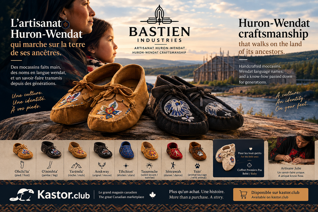 Mocassins Bastien Industries — Artisanat Huron-Wendat fait main, disponibles sur kastor.club