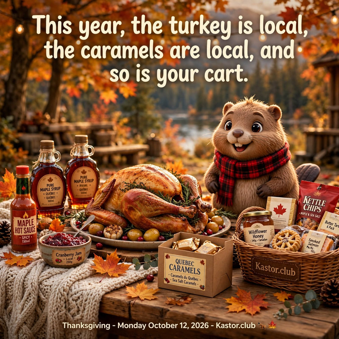 Canadian Thanksgiving 2026 table featuring products from Canadian suppliers on Kastor.club