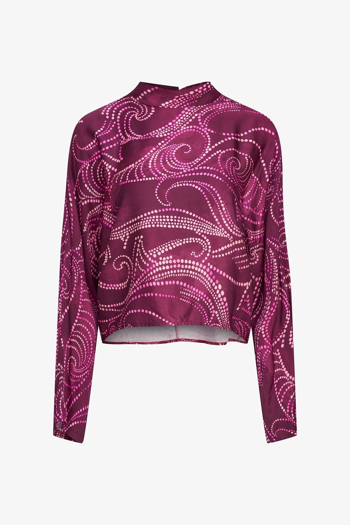 Women's Printed Woven Mock-Neck Caftan Top with Long Sleeves