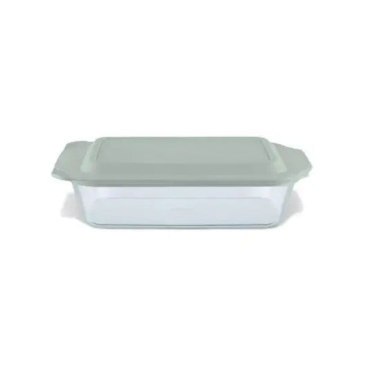 PYREX 1134584 Deep 7 x 11" Rectangle Glass Baking Dish with Sage Green Lid