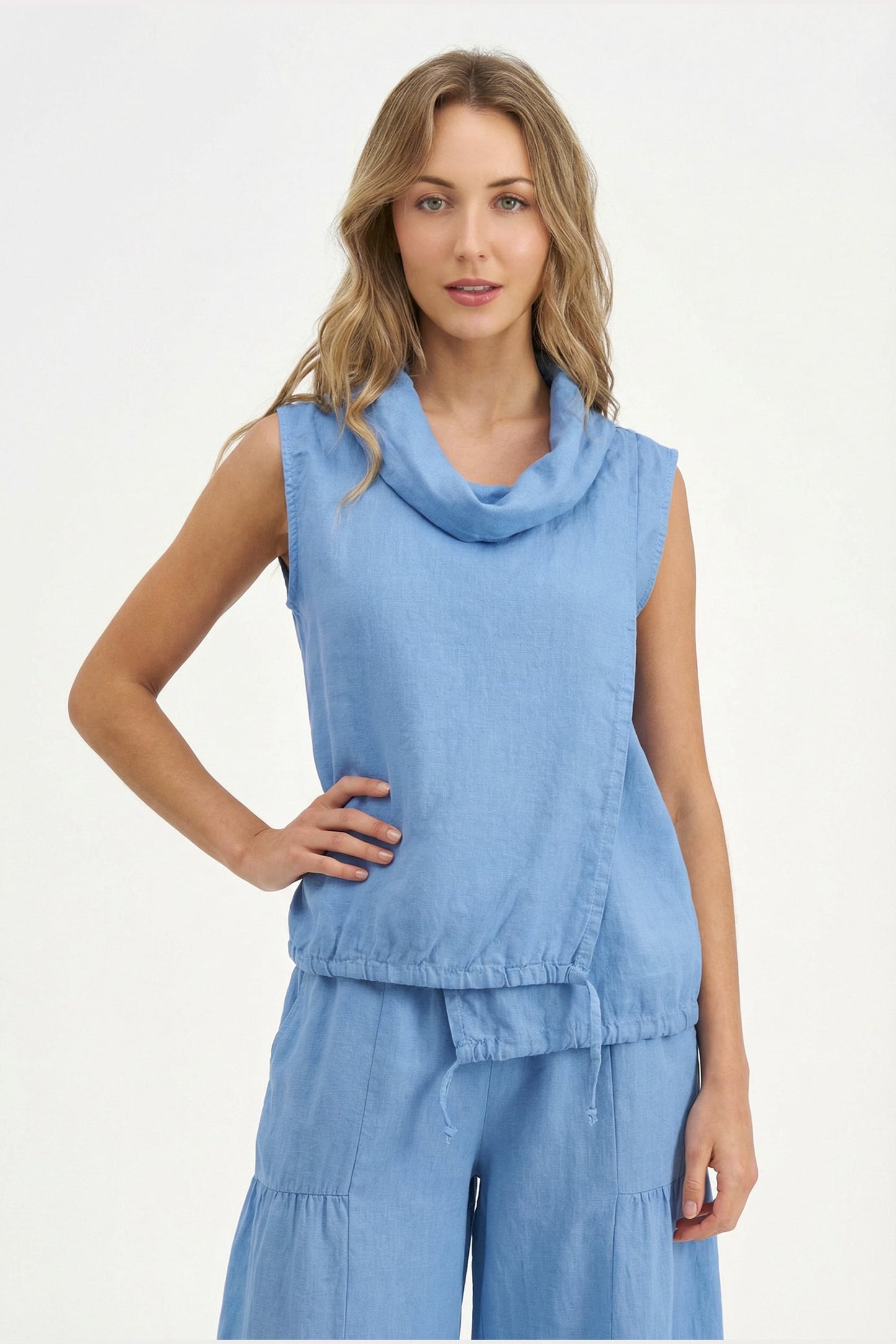 Women's Knit Woven Combo Sleeveless Top