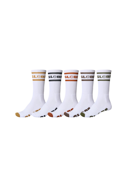 Globe 'Hi Crew' Socks - White/Assorted (5 Pack)