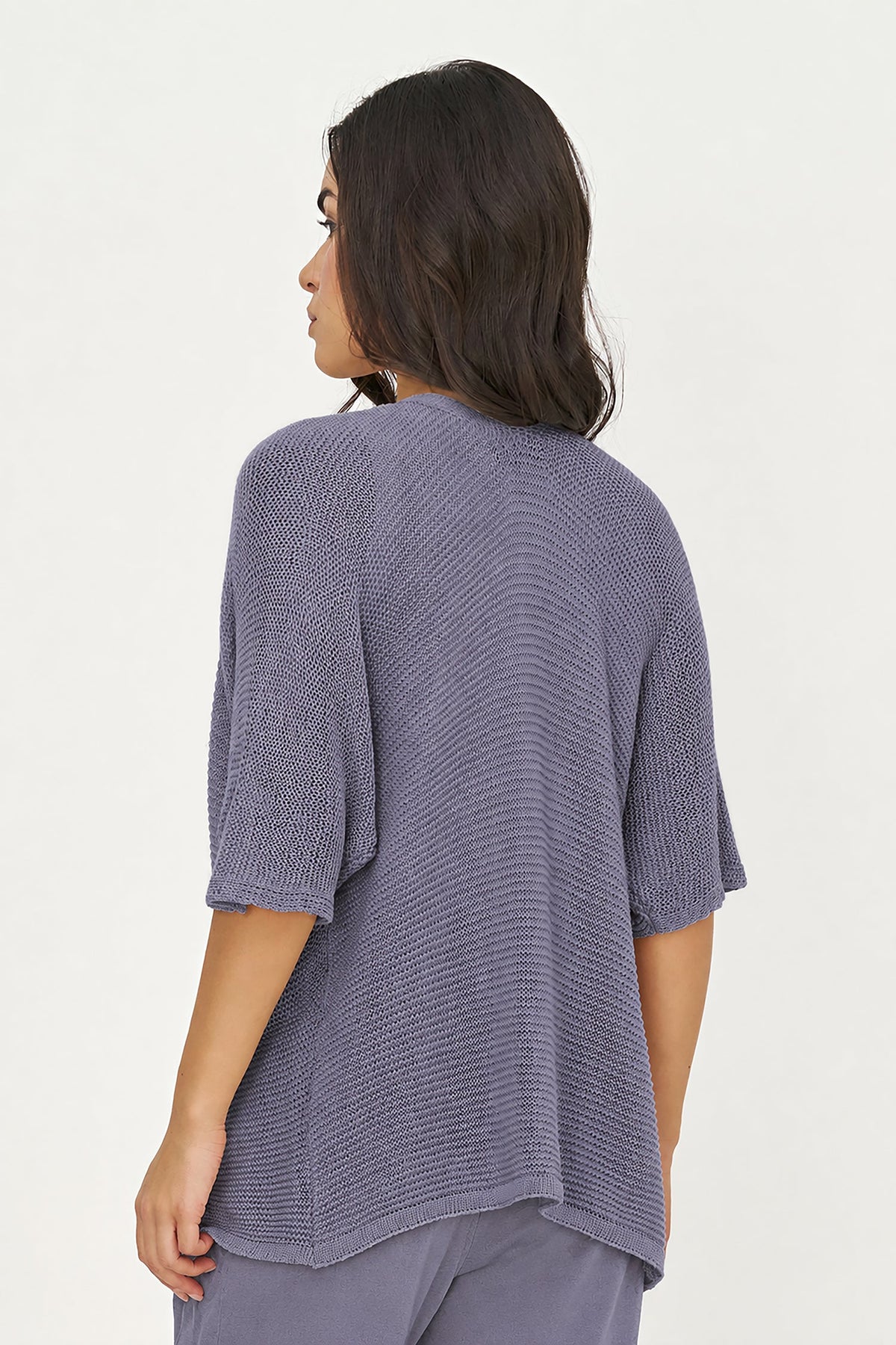Women's Knit Open Cardigan with Elbow-Length Sleeves