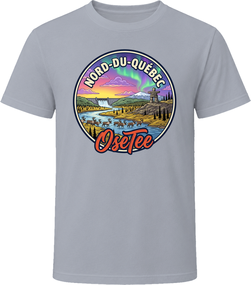 T-shirt Nord-du-Québec OseTee – badge illustré coucher de soleil, Quebec region t-shirt