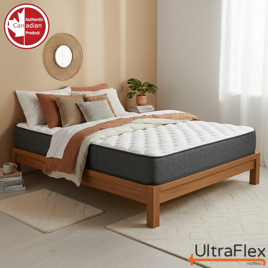 UltraFlex® STELLAR Mi-Ferme – Matelas Orthopédique Haut de Gamme avec Gel Rafraîchissant, Mousse de Soja Haute Densité et Dessus Matelassé | Fabriqué au Canada