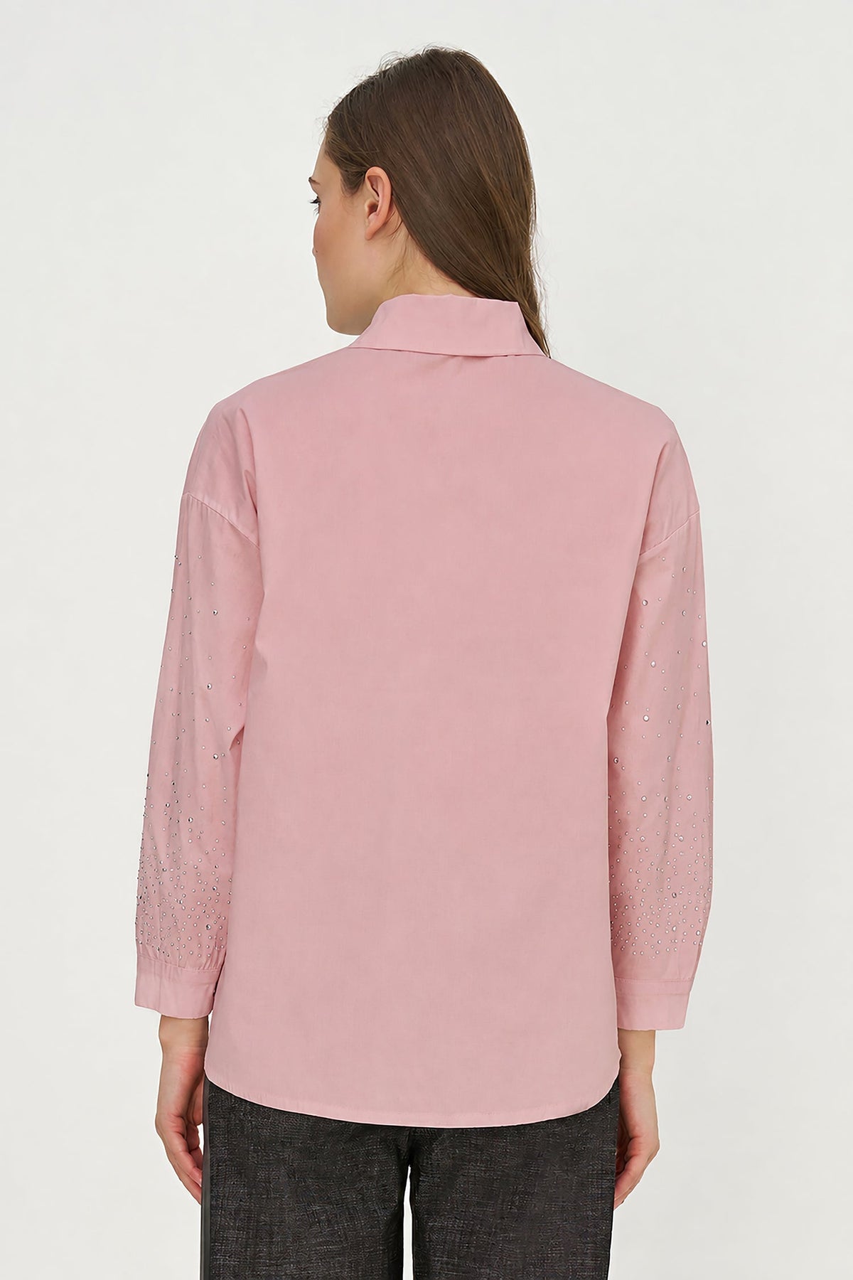 Women's Woven Button-Down Shirt with Long Sleeves & Decorative Studs