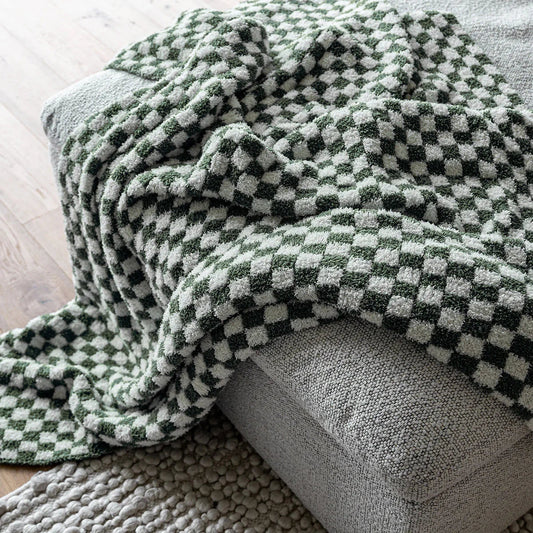 Jeté long à carreaux Vert Forêt et Souffle de Bébé