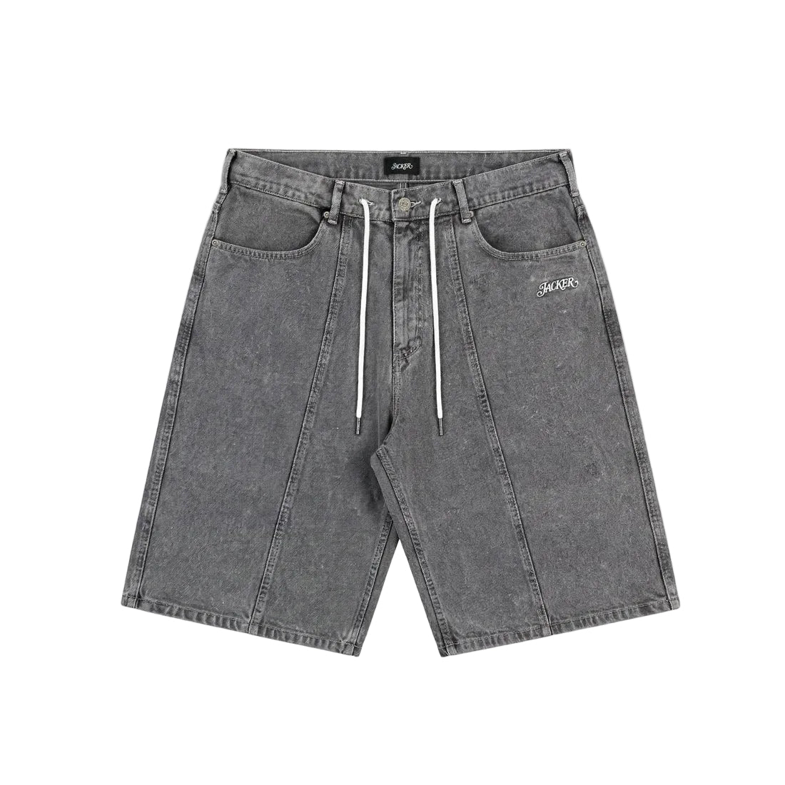 Jacker '3 Stripes' Denim Baggy Shorts - Grey